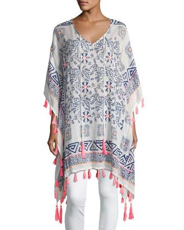 Floral-print Tassel-trim Caftan,