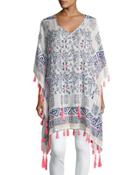 Floral-print Tassel-trim Caftan,
