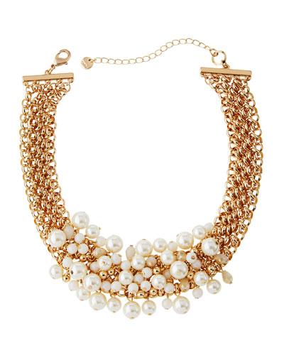 Golden Pearlescent Beaded Chain-link Choker Necklace