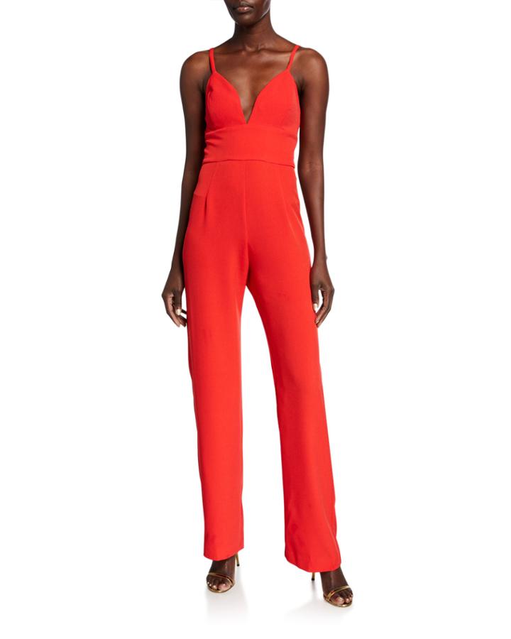 V-neck Straight-leg Jumpsuit