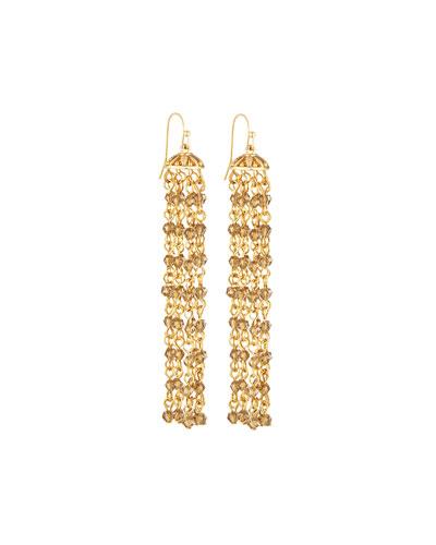 Long Multi-strand Crystal Chandelier Earrings, Gold/smoky Quartz