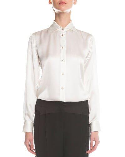 Long-sleeve Satin Button Blouse