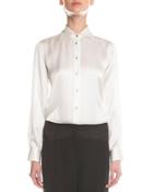 Long-sleeve Satin Button Blouse
