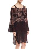 Floral Print Off-the-shoulder Coverup Dress, Black