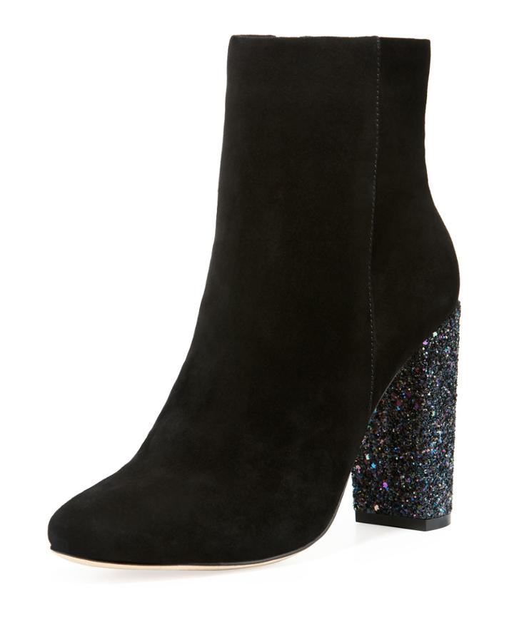 Bucasia Suede Booties With Glitter Heel