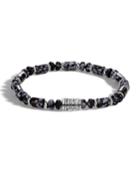 Men's Classic Chain Sterling Silver & Snowflake Obsidian Bead Bracelet,