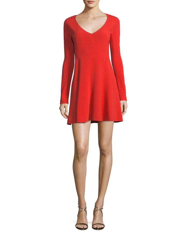 Long-sleeve V-neck Fit-and-flare