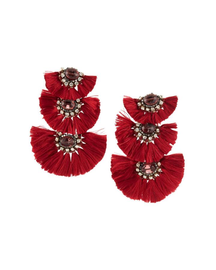 Three-tier Tassel Drop Earrings, Red