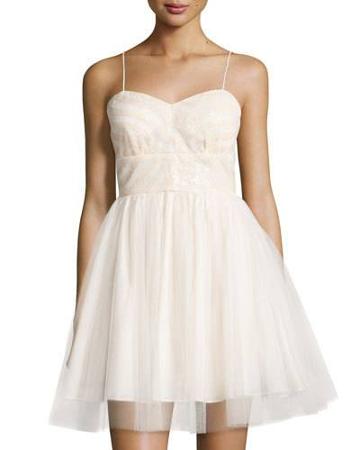 Sequined Tulle Fit-&-flare Dress, Cream