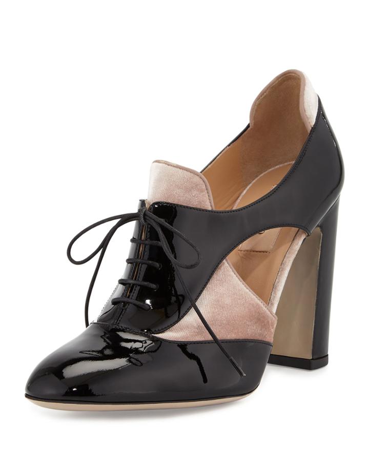 Valentino Patent/velvet Lace-up 110mm Pump, Nero/poudre, Women's, Size: