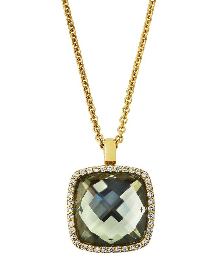18k Prasiolite & Diamond Pendant Necklace