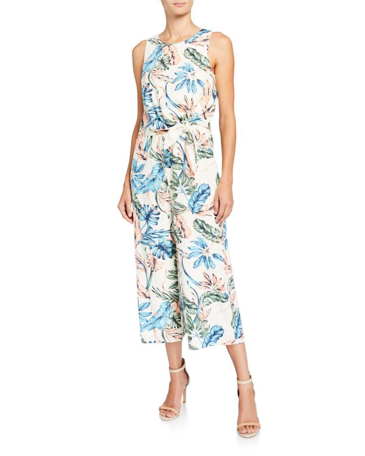 Tropical Print Tie-front Jumpsuit