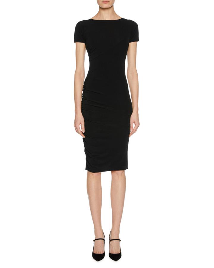 Short-sleeve Ruched Fitted Jersey Dress