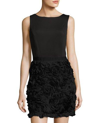 Scuba A-line Dress W/ Chiffon Ruffle, Black
