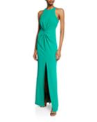 Sleeveless Crepe Gown With Twist Drape Detail