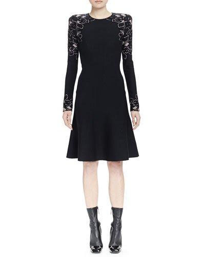 Long-sleeve Knit Rose Jacquard Dress