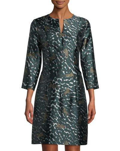 V-neck Cheetah Mikado Fit-&-flare Dress