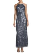 Halter-neck Sleeveless Sequined Evening Gown
