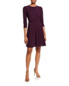 Draped 3/4-sleeve Fit-&-flare Dress