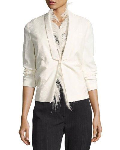 Feather-trim Wrinkle-wool Blazer, White
