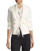 Feather-trim Wrinkle-wool Blazer, White
