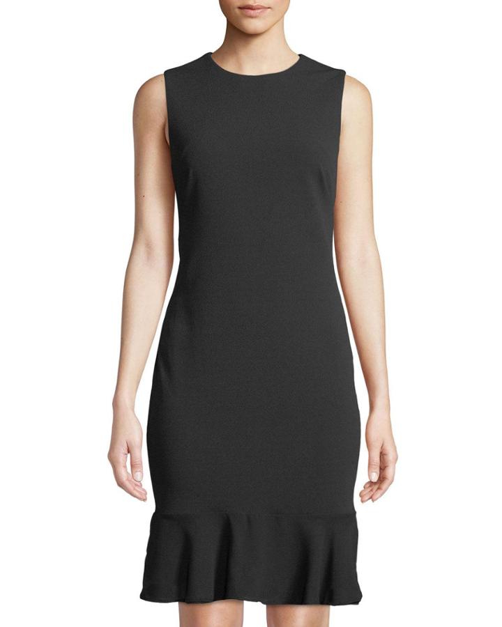 Sleeveless Flounce-hem Sheath Dress W/ Ruffle Back