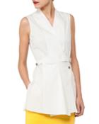 Sleeveless Wrap-front Buckle Cotton Poplin Blouse