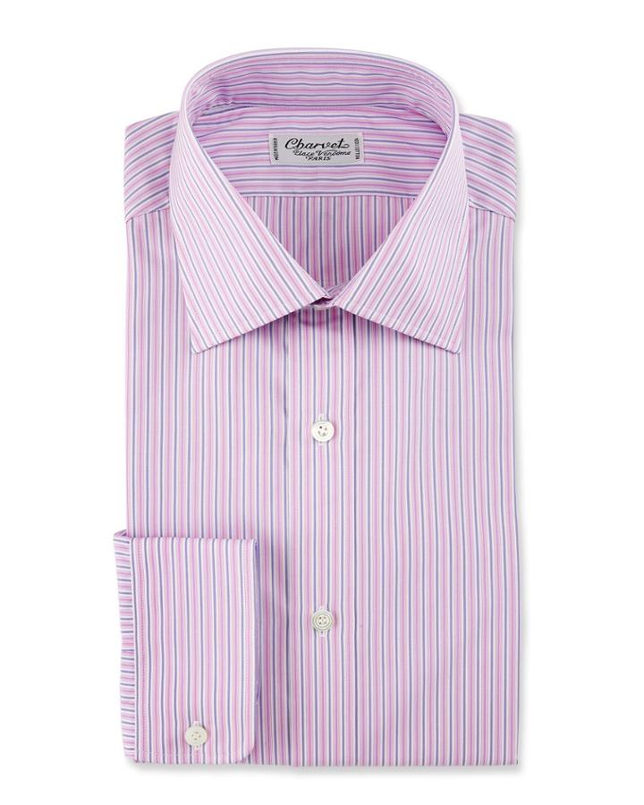 Striped Cotton Dress Shirt, Pink/purple