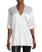 Half-sleeve V-neck Top, White