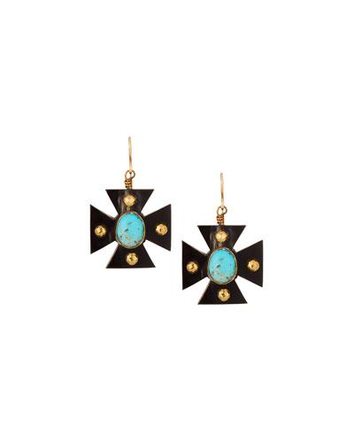 Arba Turquoise & Dark Horn Cross Drop Earrings