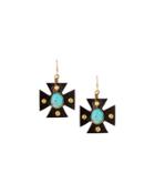 Arba Turquoise & Dark Horn Cross Drop Earrings
