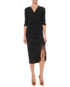 Seersucker 1/2-sleeve Ruched Dress