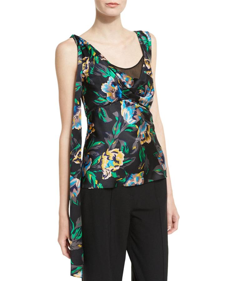 Sleeveless Shoulder-knot Floral-print