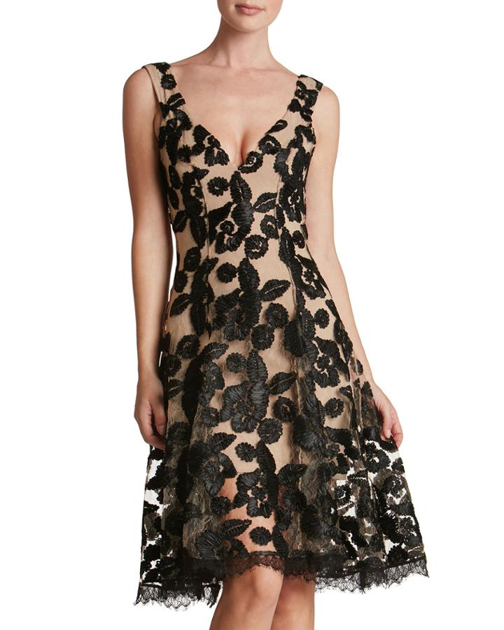 Maya Plunging Lace Fit & Flare Dress