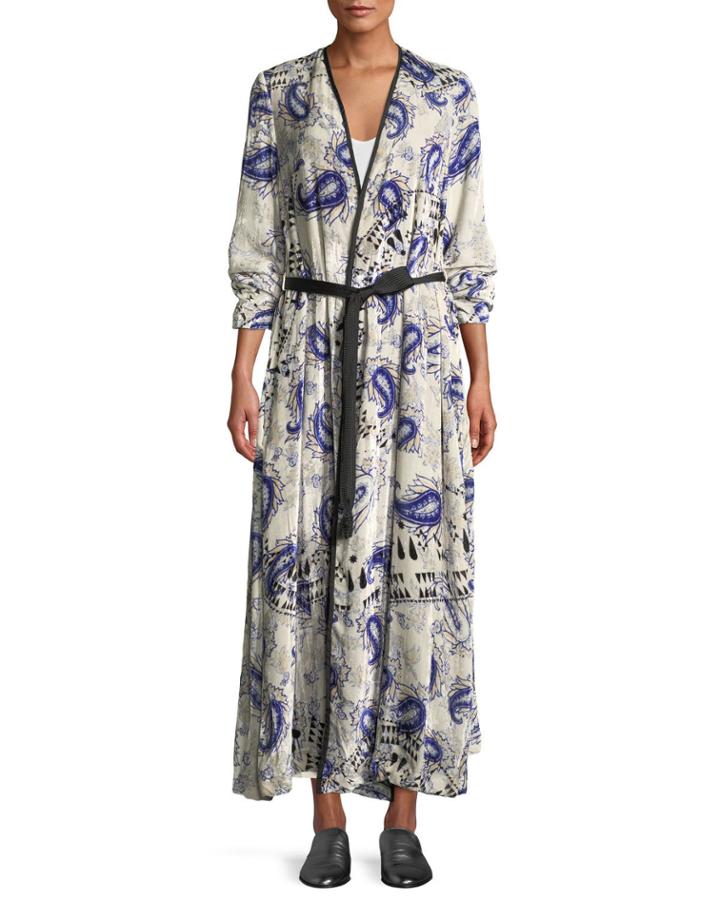 Afrika-print Velvet Belted Robe Duster