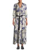 Afrika-print Velvet Belted Robe Duster