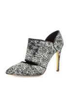 Crackle Point-toe Ankle Bootie, Black/gray