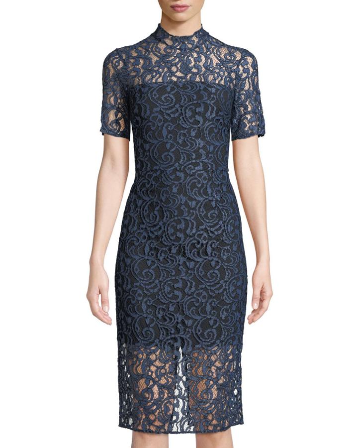Mock-neck Lace Illusion Dress