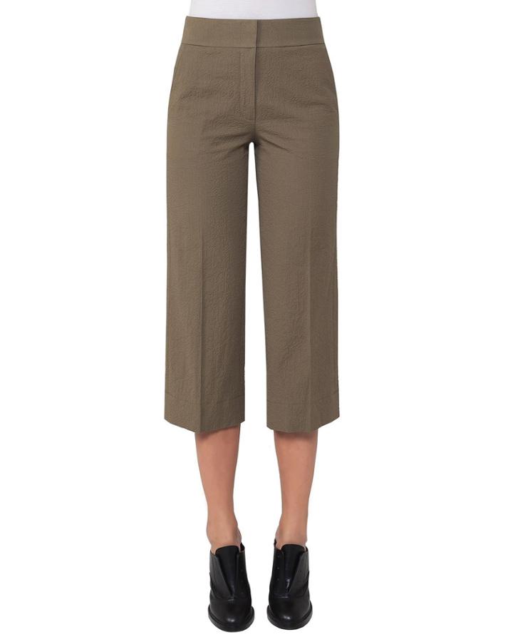 Madison Seersucker Cropped Straight-leg Pants, Taupe