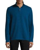 Mock-collar Sweater W/ Nylon Elbow Patches, River Blue