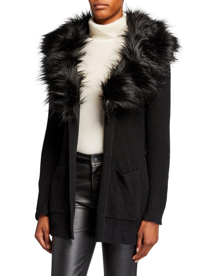 Sweater Coat W/ Removable Faux-fur Collar