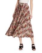 Floral Print Pleated Silk
