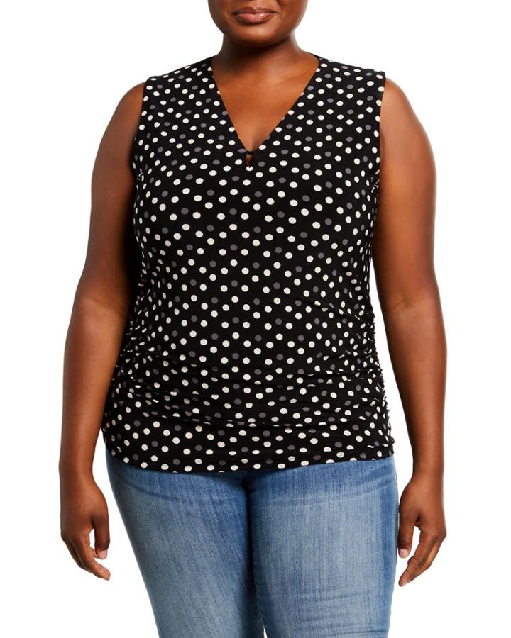 Plus Size Splashy Dot V-neck Blouse