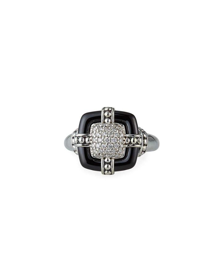 Black Caviar Diamond Pave Cushion Ring,