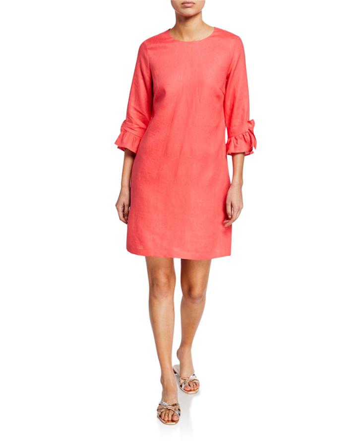Ruffle 3/4-sleeve Linen