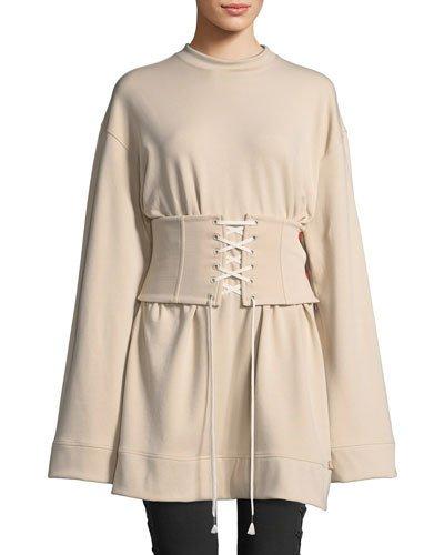 Corseted Crewneck Sweatshirt, Beige