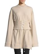 Corseted Crewneck Sweatshirt, Beige