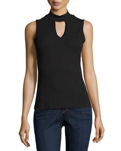 Mock-neck Keyhole Knit Top, Black