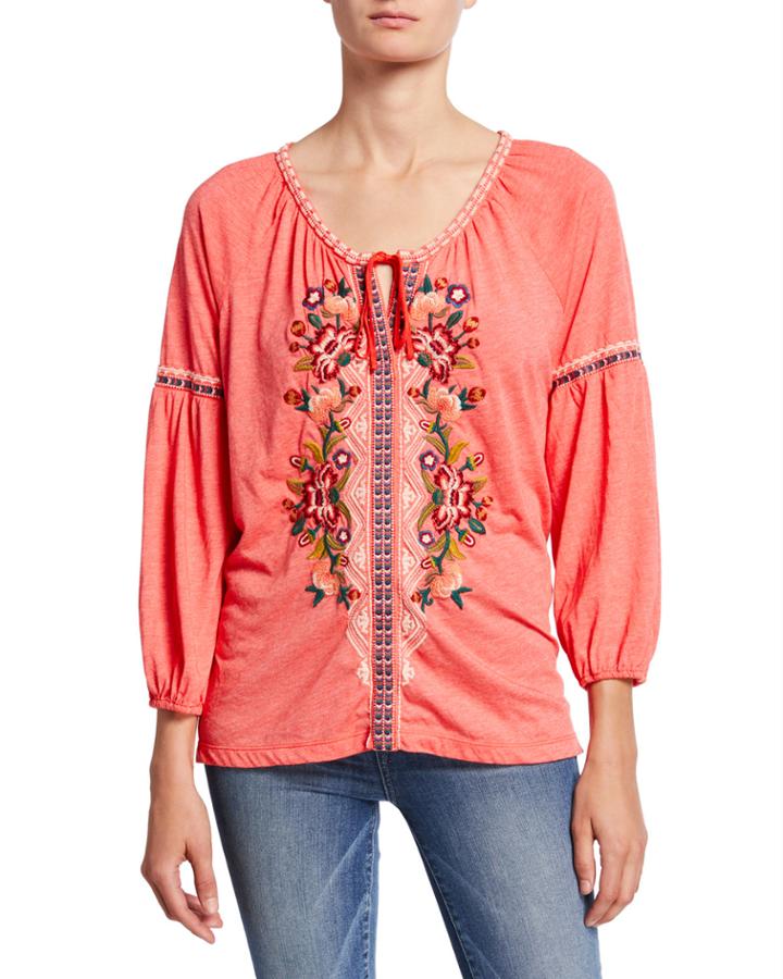 Juliene Floral Embroidered Tie-neck Blouse