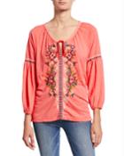 Juliene Floral Embroidered Tie-neck Blouse